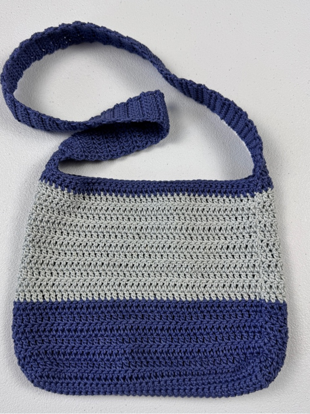 Womens Handmade Crochet Shoulder‎ Tote Bag Denim Blue Cool Gray Small Tote Bag